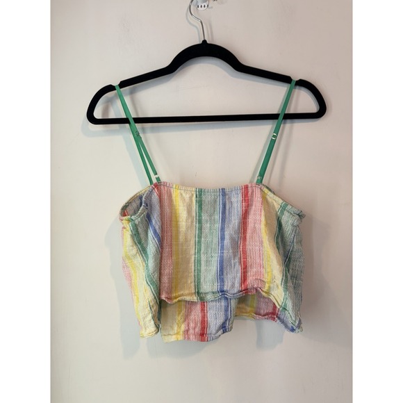 Urban Outfitters Rainbow Striped Linen Blend Gauze Crop Tank Top Cami Size Med - Picture 4 of 4